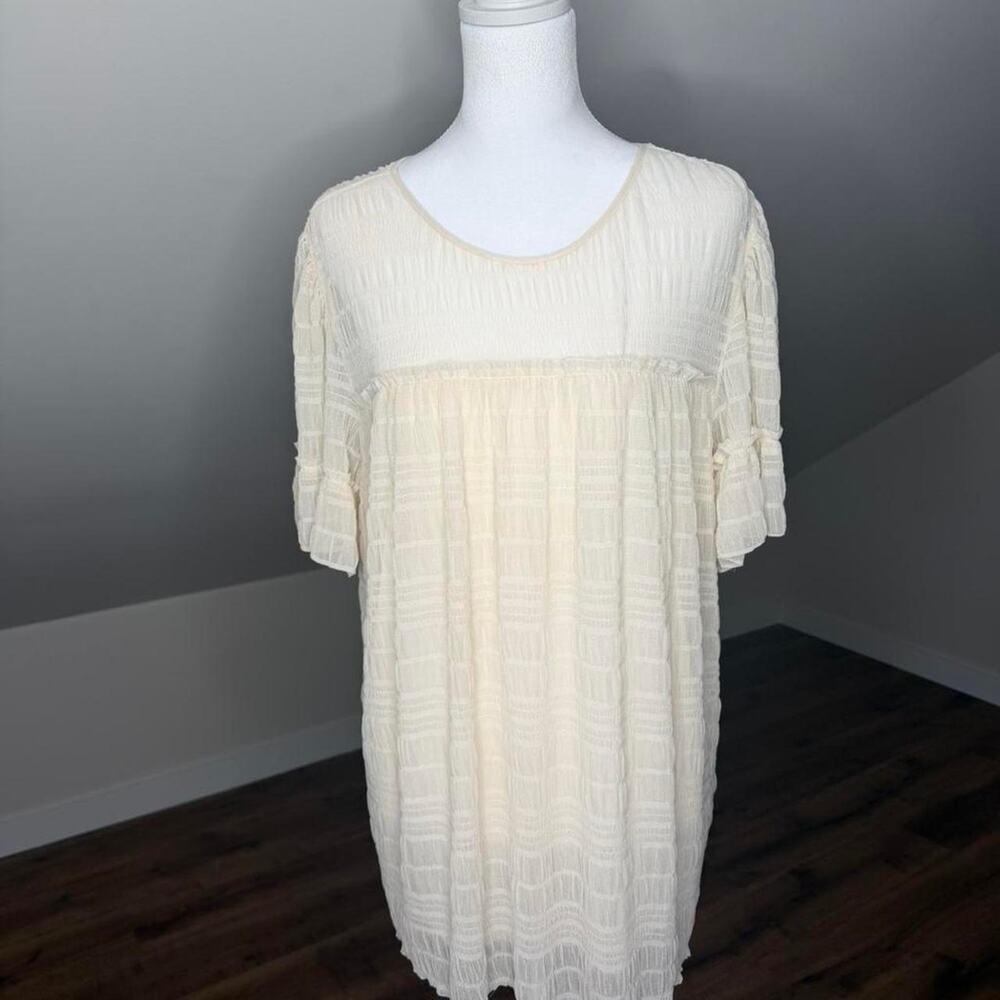 Max Studio Sheer Cream Textured Babydoll Tunic Top Boho Cottagecore Romantic NWT